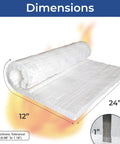 Ceramic fiber insulation blanket, 1 inch thick by 24 x 12 inches, rolled edge shown (front/side view).