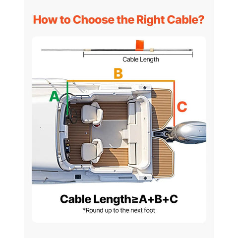 Guide diagram for choosing cable length for boat with 14 Ft Outboard Steering Kit With 13.5 Inch Wheel Beefy Marine Steering Cable Rotary System.