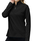 Women Long Sleeve Golf Polo Shirt Quarter Zip Stand Collar Pullover With Thermal Lining For Cold Weather Athletic Workout Top Black