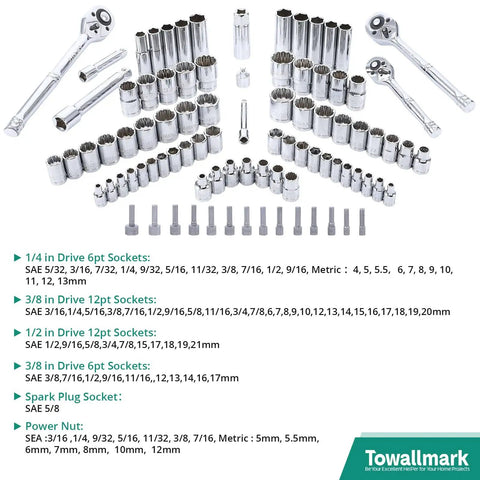 213 Piece Mechanic Tool Set With Socket Wrenches, SAE And Metric, Cr V Chrome Finish, Pro Grade Home And Auto Repair Kit