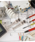 Brass Cable Glands Kit 4 Pack With 2 Way Glands And Metal Connectors on electrical plan background with tools