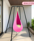 Sensory Swing Stand Frame With Pod Chair And Swings Set For Kids And Adults Heavy Duty Metal Swing Set For Indoor And Outdoor Use Autism Friendly Hammock Chair Stand Pink on balcony