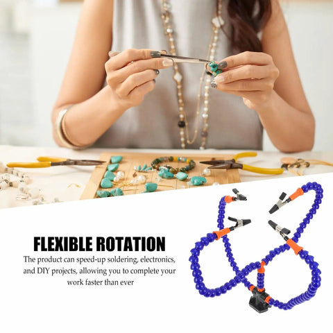 Adjustable Soldering Helping Hands Station With Four Flexible Arms Blue Clamp Mount for jewelry making and electronics.