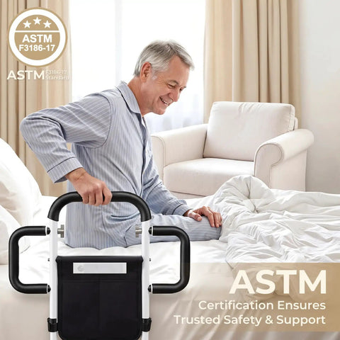 Heavy Duty Bed Rail For Seniors With Motion Sensor Light And Triple Non Slip Handles 400 Lb Capacity ASTM Certified