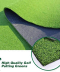 Close-up of Ultra Thick Golf Turf Pro Putting Green Mat 7ft By 13ft For Indoor Outdoor Practice with synthetic grass texture.