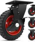 Rugged 6 Inch Heavy Duty Caster Wheels Set Of Four With Knockdown Brakes, showcasing durable rubber wheel and mounting plate.