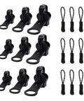 Universal Zipper Repair Kit 9 Pack With Small Medium Large Sliders And Three Zipper Pulls Per Size, black metal pulls visible