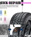 Detailed view of Self Service Tire Plugs Kit With Screwdriver 60Pcs Universal Emergency Tire Repair Tool and tire puncture repair process.