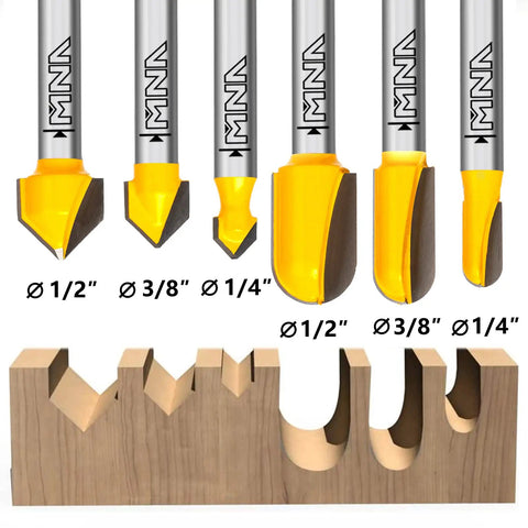 90 Degree V Groove And Round Nose Router Bit Set for Signmaking with 1/4 inch shank, precision carbide tips and wood example