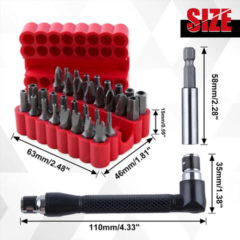 Badass Security Torx Bit Set With Magnetic Extension Holder And L Spanner, includes multiple tamper resistant bits in a red case.