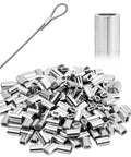 Heavy-Duty Aluminum Cable Crimp Sleeves Set Of 200 One Sixteenth Inch Loop Ferrules For Wire Rope Outdoor Indoor Use Built Tough For Fishing And Dog Leashes. 1/16 in aluminum double-barrel sleeves with wire rope loop