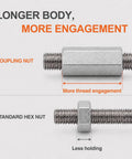 Heavy Duty 1/2-13 Hex Coupling Nut Set With Zinc Plated Carbon Steel Rod Connectors 1-3/4 Inch Length 30-Piece Industrial Joint Kit, longer thread engagement