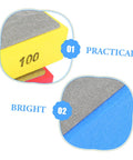 Close-up of Handheld Diamond Sanding Pads for Ceramic Tiles and Marble Polishing with yellow and blue blocks marked 100.