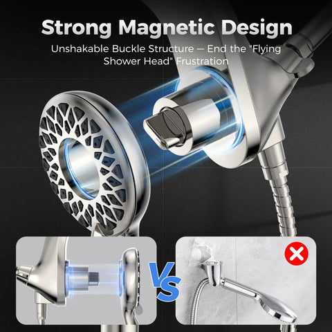 Premium High Pressure Rain Shower Head With Handheld Spray Combo Boasting Patented Magnetic Dock For Full Body Rainfall And Super Smooth No Sweat Relaxation Vibes Chrome Finish