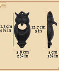 Solid Rockin Cast Iron Wall Mounted Bottle Opener Set Of Two Rustic Owl Design Heavy Duty Beer Cap Grabber dimensions on a background.