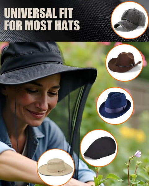 Two Pack Mosquito Head Net For Hats, Ultra Fine Ice Silk Bug Mask Hood, fits over various hat styles, woman gardening