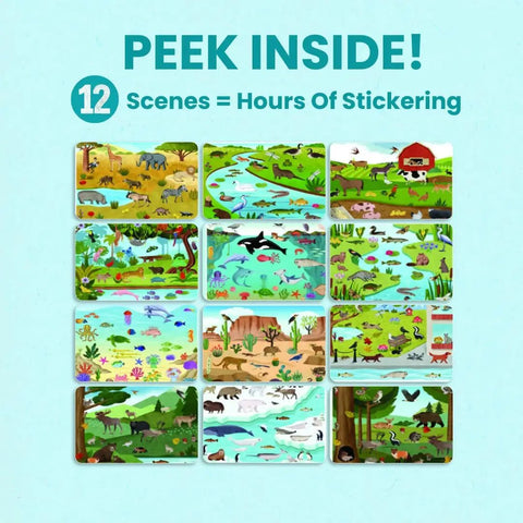 Totally Awesome Animal Habitats Sticker Book Jam Packed With 500 Plus Bright Stickers And Twelve Super Fun Coloring Pages For Curious Kids Who Dig Wildlife And Nature Scenes showing twelve vibrant nature scenes.