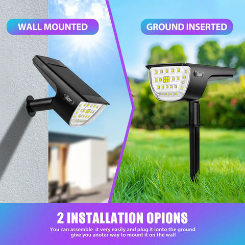 Solar Color Changing RGB Landscape Spotlights 7 Modes IP67 Waterproof Outdoor Lighting for wall or ground installation.