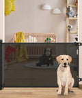 Retractable Baby Gate For Stairs And Doorways, 33 Inch Tall, extends up to 55 inches, space-saving mesh gate, child and dog behind gate