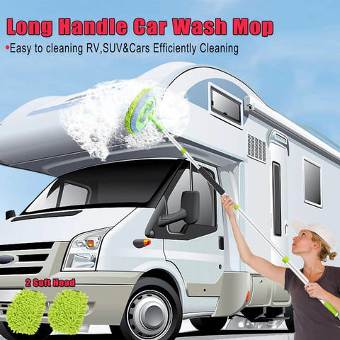 Person using All In One Long Handle Car Wash Kit With 62 Inch Reach to clean RV roof with chenille microfiber head