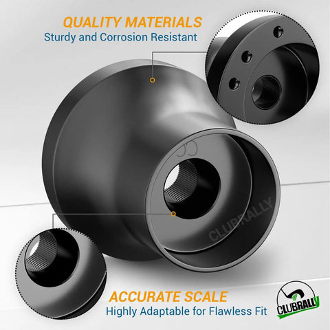 Top Tier Golf Cart Steering Wheel Adapter Compatible With Club Car Ds Featuring Five Or Six Hole Direct Bolt On Mount In Matte Black close-up of sturdy steering hub with mounting holes.