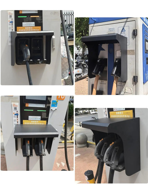 No Sweat Setup Outdoor EV Charger Cover Wall Mounted Weatherproof Shield for charging plugs with black steel casing.