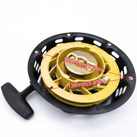 Pull Start Assembly Recoil Starter Hex Type For Champion 4000 4500 3500 Generators close-up with measurements