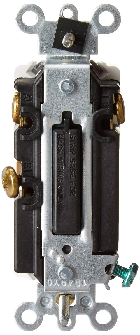 Back view of Super Reliable White Commercial Grade Momentary Rocker Switch Single Pole Double Throw Center Off Quiet Ac Decora Style