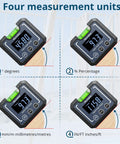 Heavy Duty Digital Angle Finder And Smart Inclinometer With Rock Solid Magnetic Base displaying measurement units on screen.