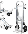 3 In 1 Aluminum Convertible Hand Truck Dolly Heavy Duty Hauler With 800 To 1000 Lb Capacity All Terrain Pneumatic Tires And Smooth Swivel Casters For Easy Load Transport in three modes