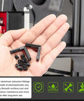Heavy Duty 2020 Aluminum Extrusion Hardware Kit L-shape connectors and screws in hand black zinc alloy