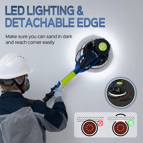 Person using Drywall Sander With 8 Amp Copper Motor, Heavy Duty Pro Grade DIY Tool For Popcorn Ceiling Removal with LED light