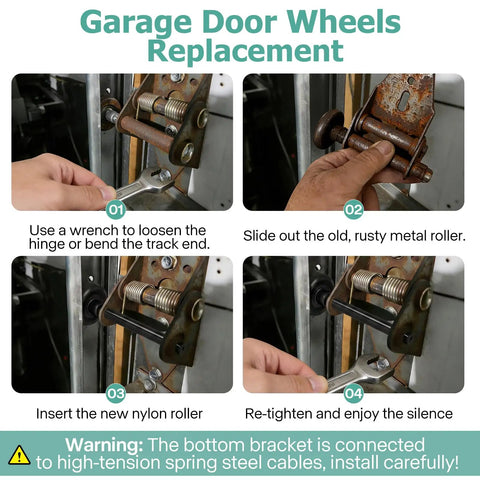 Steps to replace garage door wheels with 12 Pack Black 2 Inch Nylon Garage Door Rollers With 4 Inch Nylon Layer Stem