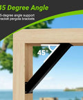 Top Shelf Heavy Duty Steel Corner Post Braces 8 Pack 4X4 Angled Supports Built Like A Tank For Gazebos Pergolas And Porches showing 45 degree black steel support bracket.