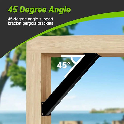 Heavy Duty 45 Degree Angle Brackets, Top Shelf Post And Beam Corner Supports For Deck And Pavilion, solid steel bracket shown at 45 degrees.