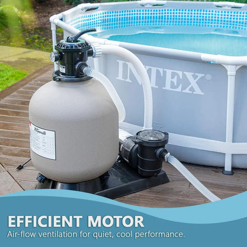 High-Octane 1.5 Horsepower Self Priming Pool Pump Engineered for Rock Solid Performance in Above Ground Swimming Pools Spas and Hot Tubs Featuring 5400 GPH Flow and Massive 1.5 Inch Strainer with efficient motor and filtration unit.