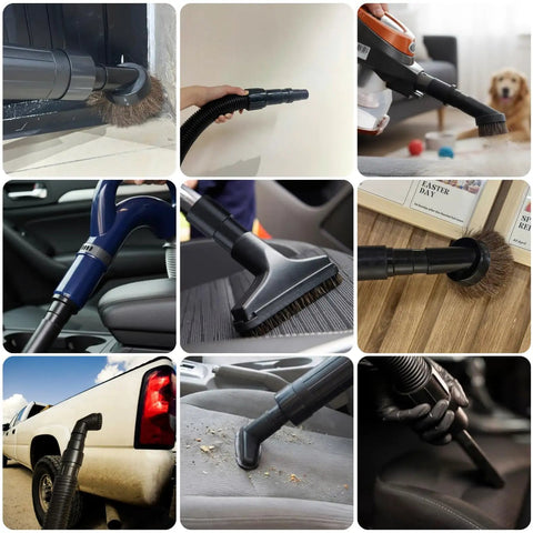 Universal Vacuum Hose Adapter Kit With Three Reducers in use on different surfaces, connecting vacuum hoses for versatile cleaning.