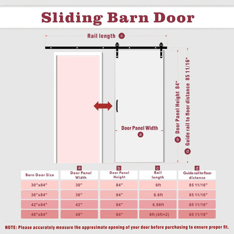 42 Inch By 84 Inch Sliding Barn Door With Wood Slat Design And Hardware Kit Solid Pine Wood measurements guide