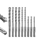 SALI 10-piece SDS Plus rotary hammer drill bit set with carbide tips for concrete and masonry (front view)