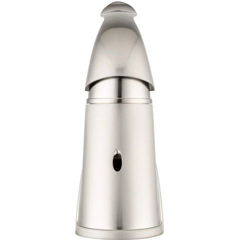 RV Single Handle One Hole Bathroom Faucet in Brushed Satin Nickel, front view, showcasing sleek arc design and durable metal construction