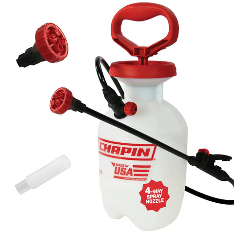 1 Gallon Pump Sprayer For Lawn And Garden, Weeds, Pesticides And More, Lightweight Durable Sprayer With 4-In-1 Nozzle shown with parts