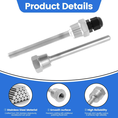 Two Pack 1/2NPT Weldless Thermowell Temperature Sensor in Stainless Steel With Nylon Cable Gland For Homebrew Beer Fermenters, 100mm Rod Length