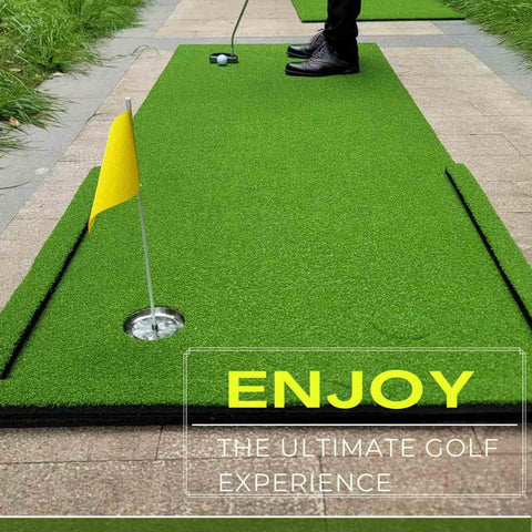 Metal Putting Cup With Flag For Golf Training Hole on green mat, featuring durable steel cup kit for indoor outdoor practice