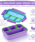 Colorful 4 Compartment Bento Lunch Box Set For Kids And Adults With 1200ml Capacity Includes Sauce Container Utensils Food Picks And Muffin Cups Purple Color Perfect For School Lunches Meal Prep And On The Go with leak-proof seal.