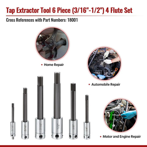 Must-Have All-in-One Tap Extractor Set, 6 piece, showing tools for home, automobile, and motor repairs