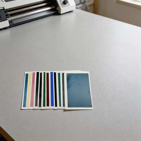 DIY Friendly Colored Engraving Marking Paper For Metal Cups And Tableware Kit with color sheets and scraper on table