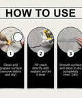 How to use Waterproof Concrete Crack Filler And Sealant for Driveways Patios and Masonry, showing cleaning, filling, and smoothing steps.