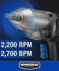 Beefy 7.5 Amp 1/2 Inch Impact Wrench Delivers 240 Ft-Lbs Torque, 2200 RPM, 2700 IPM With Friction Ring Anvil. View showing speed settings.