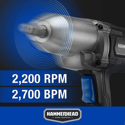 Beefy 7.5 Amp 1/2 Inch Impact Wrench Delivers 240 Ft-Lbs Torque, 2200 RPM, 2700 IPM With Friction Ring Anvil. View showing speed settings.