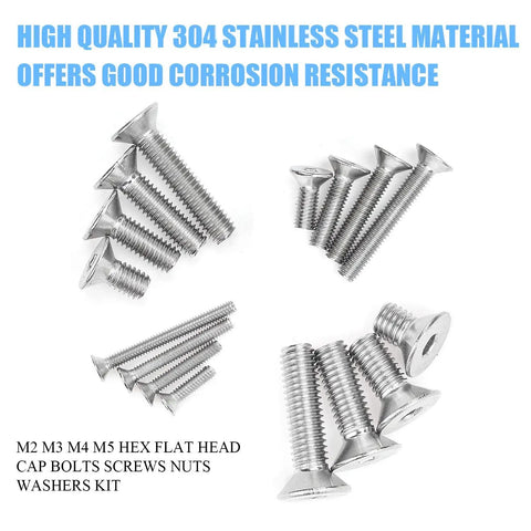 Heavy Duty 1220 Piece Metric Fastener Kit Featuring 304 Stainless Steel Hex Flat Head Cap Bolts Screws Nuts Washers With Wrenches Assortment, M2-M5 screws.